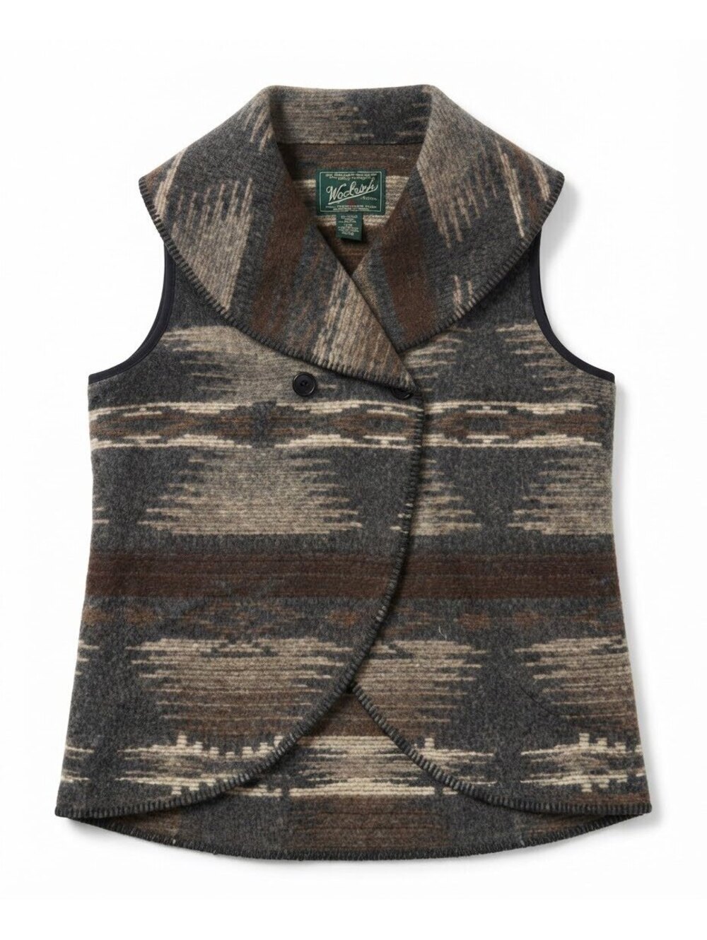 Woolrich Women's L Gray Southwest Aztec Wool Blend Asymmetrical Shawl Vest